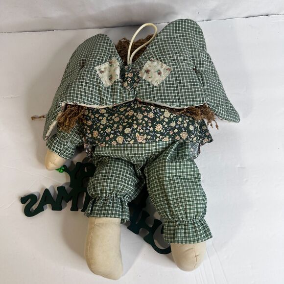 "Merry Christmas" VTG Granny Cottage Country Core Rag Doll Plaid Floral Holiday - Picture 3 of 11